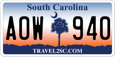 SC license plate AOW940