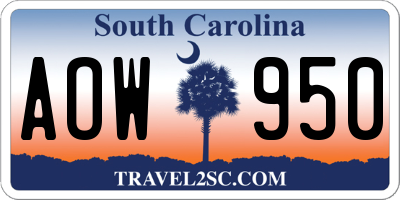 SC license plate AOW950