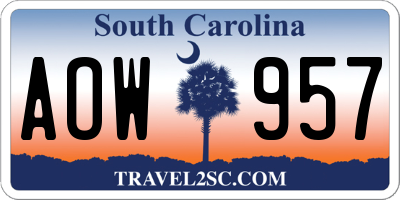 SC license plate AOW957