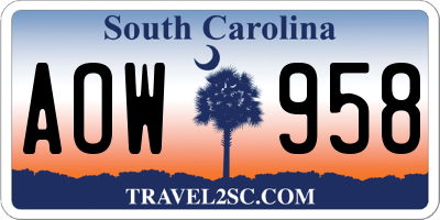 SC license plate AOW958
