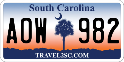 SC license plate AOW982