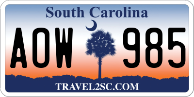 SC license plate AOW985