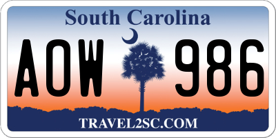 SC license plate AOW986