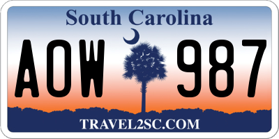SC license plate AOW987
