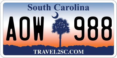 SC license plate AOW988