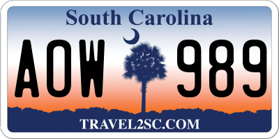 SC license plate AOW989