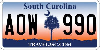 SC license plate AOW990
