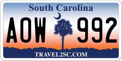 SC license plate AOW992