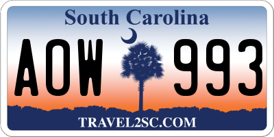 SC license plate AOW993