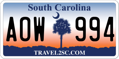 SC license plate AOW994