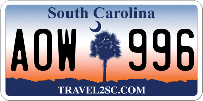 SC license plate AOW996