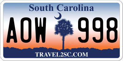 SC license plate AOW998