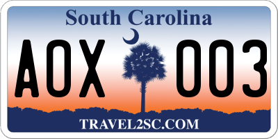SC license plate AOX003