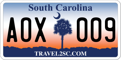 SC license plate AOX009
