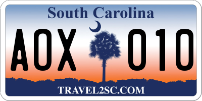 SC license plate AOX010
