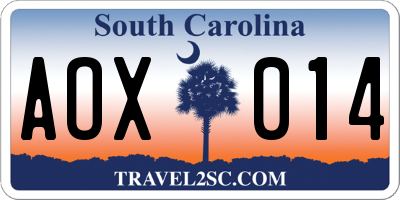 SC license plate AOX014