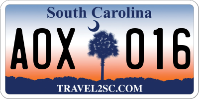SC license plate AOX016