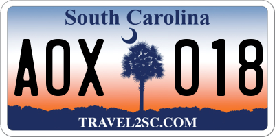 SC license plate AOX018