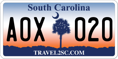 SC license plate AOX020