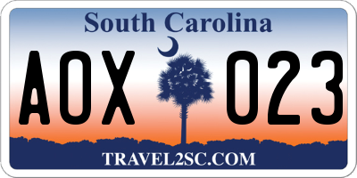 SC license plate AOX023