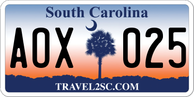 SC license plate AOX025