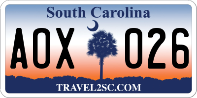 SC license plate AOX026