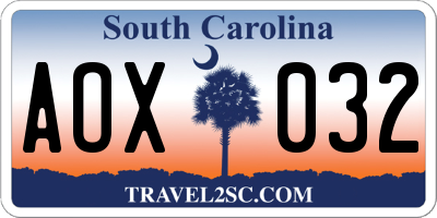 SC license plate AOX032