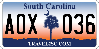 SC license plate AOX036