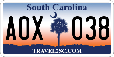 SC license plate AOX038