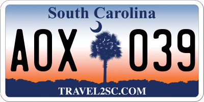 SC license plate AOX039