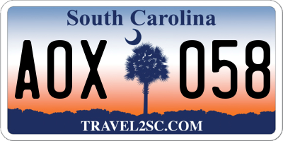 SC license plate AOX058