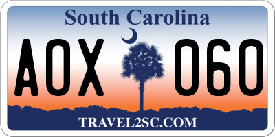 SC license plate AOX060