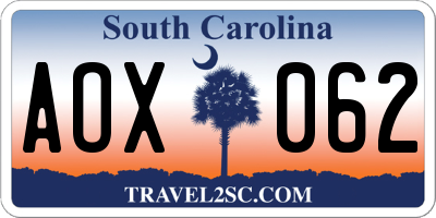SC license plate AOX062