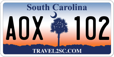 SC license plate AOX102