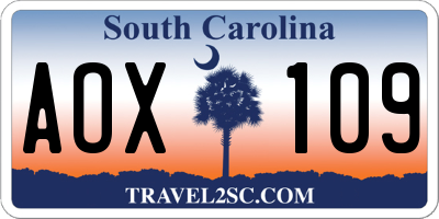 SC license plate AOX109