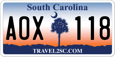 SC license plate AOX118