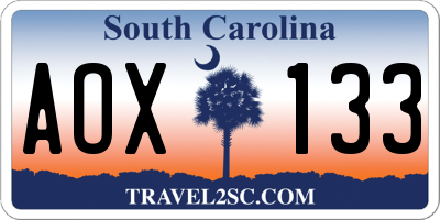 SC license plate AOX133