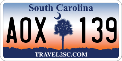SC license plate AOX139