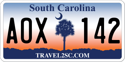 SC license plate AOX142