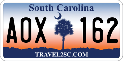 SC license plate AOX162