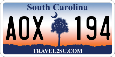SC license plate AOX194