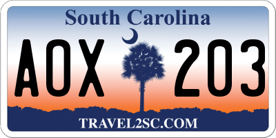 SC license plate AOX203