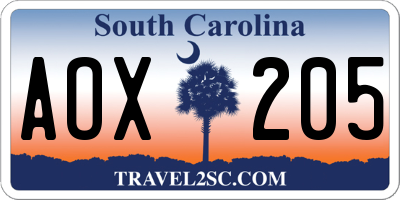 SC license plate AOX205