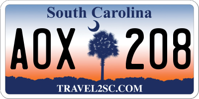SC license plate AOX208