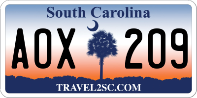 SC license plate AOX209