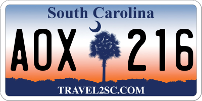 SC license plate AOX216