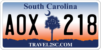SC license plate AOX218