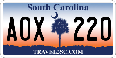 SC license plate AOX220