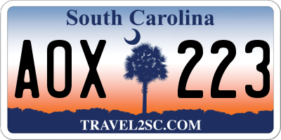 SC license plate AOX223