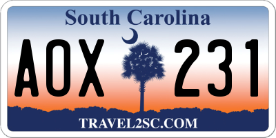 SC license plate AOX231